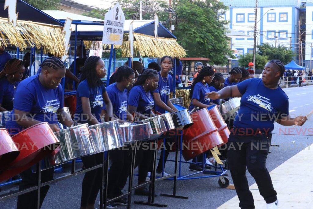  Plymouth/Bethesda Steel Sensation performing Is Thunder by Kelvon 'The Mighty Duke' Pope, arranged by Kymani Sandy, during the Small Conventional Bands semifinals hosted by Pan Trinbago at Victoria Square, Port of Spain on Saturday. - ROGER JACOB