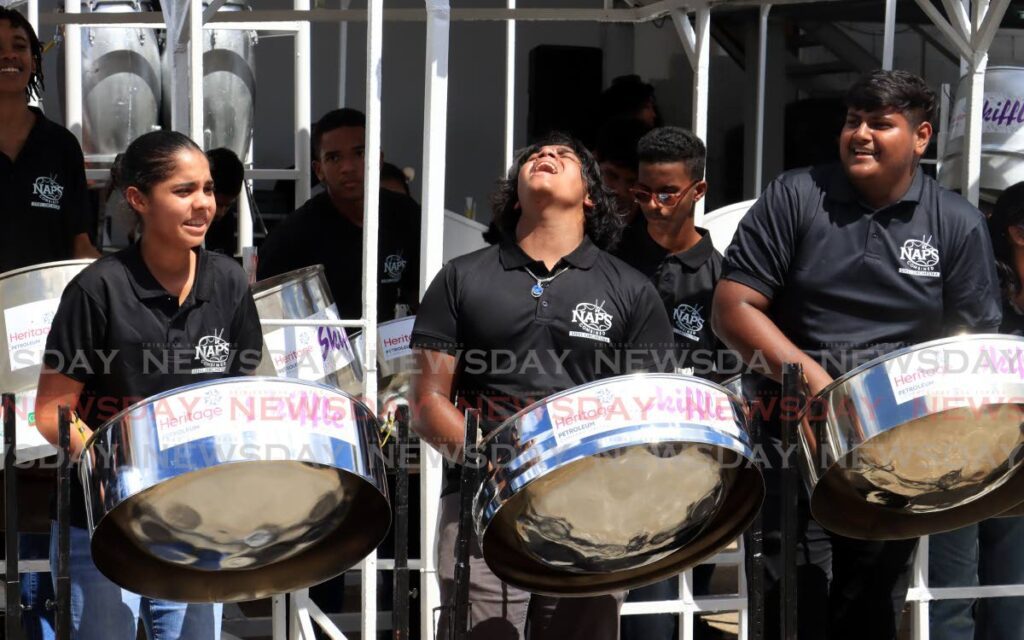 Members of the Naps Combined steel orchestra as they performed during preliminary judging earlier in the week in San Fernando. Naps will be seeking to defend its Junior Panorama crown during the finals on Sunday. PHOTO BY ROGER JACOB - ROGER JACOB