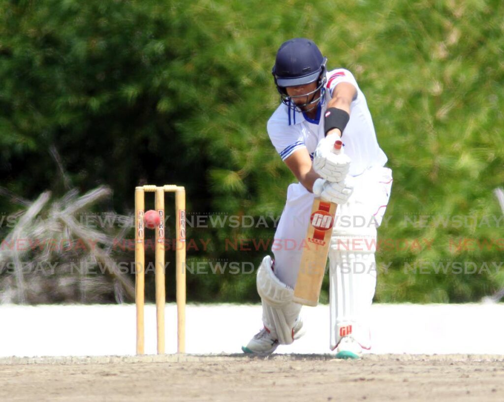 North's Sion Hackett plays a shot against South during the thrid day of the four-day TTCB North/South Classic match, on Saturday, at the National Cricket Centre, Balmain, Couva.  - Photo by Lincoln Holder 