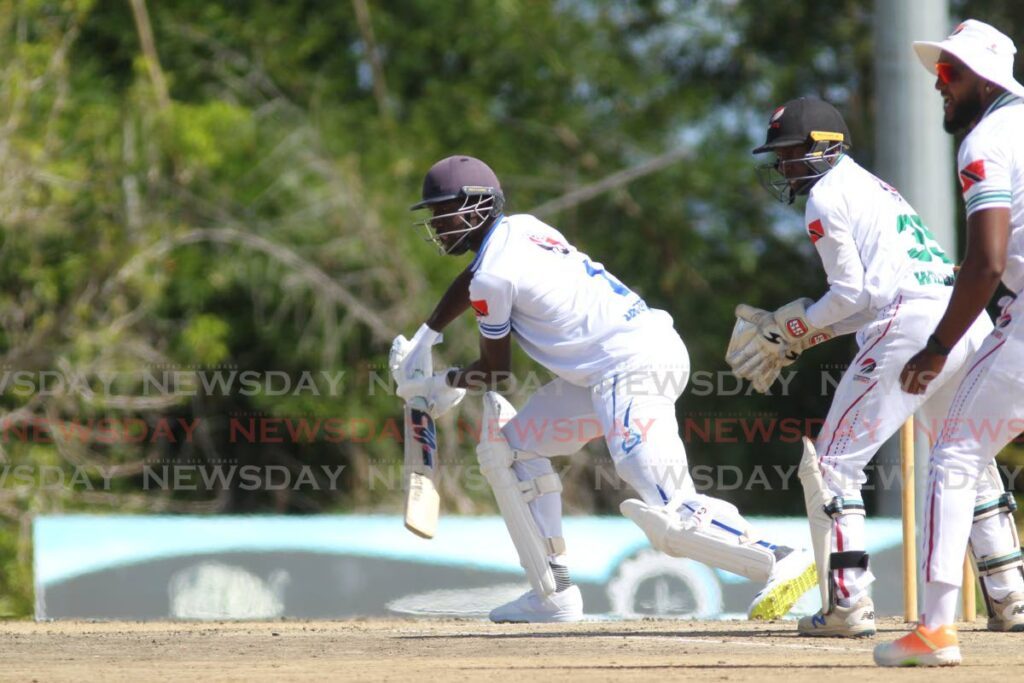 North's Dejourn Charles plays a shot in the TTCB North-South Classic on Saturday, at the National Cricket Centre, Balmain, Couva. - Lincoln Holder 