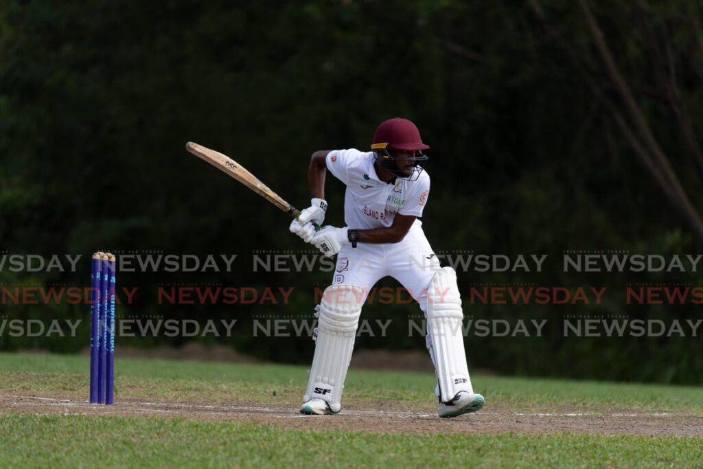 Presentation College Chaguanas’ Jayden Joseph plays a shot against Hillview College during the SSCL Premier Division match, on Tuesday, at Honeymoon Park, Tunapuna.  - Photo by Dennis Allen for @TTGameplan