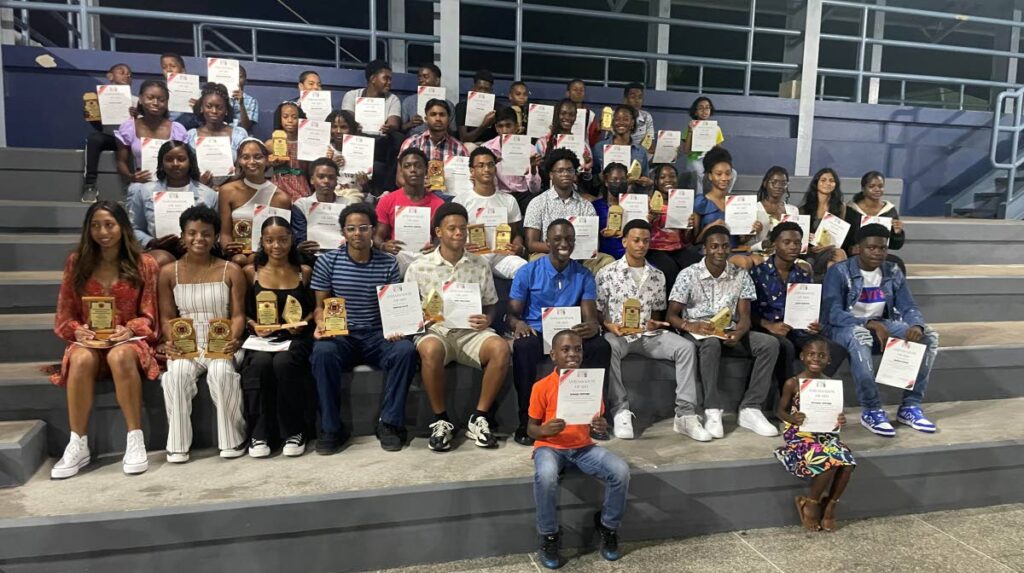 RWB Academy swimmers at the club's annual awards at Centre of Excellence in Macoya on Saturday.  - 