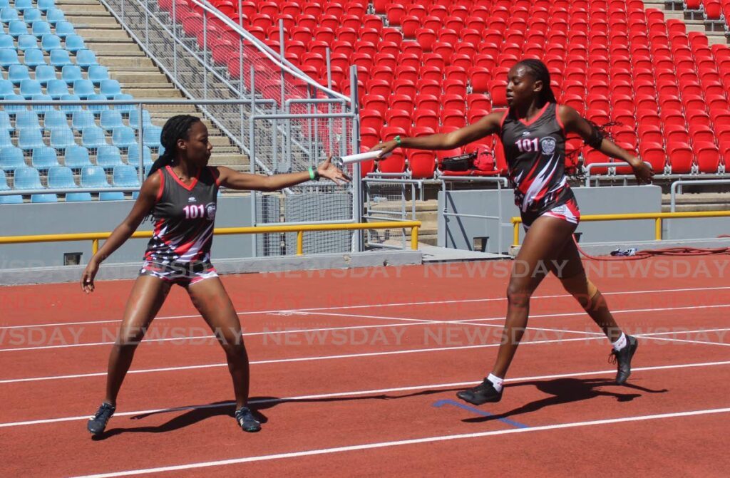 Bishop Anstey High School athletes compete in a 4x400m event at the Trinbago Schools Relay Festival, Hasely Crawford Stadium on January 18. - Photo by Faith Ayoung