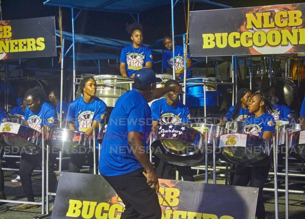 NLCB Buccooneers play Super Blue's Fire Come Down at Panorama large band preliminaries on Saturday, at their panyard on Chance Street, Buccoo, Tobago. - Photo by Jaydn Sebro
