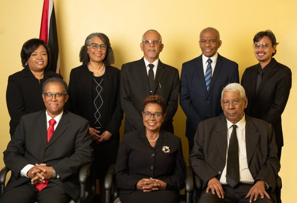 (Seated from left): Vice President of the Industrial Court Herbert Soverall; President Heather Seale; Lawrence Achong, chairman of the Essential Services Division.
(Standing from left): Newly appointed members - Caron London; Stephanie Fingal; Mario Als; Glenn Wilson and Peter Ramkissoon. - Photo courtesy the Industrial Court