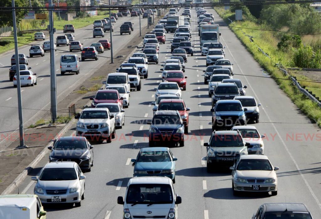 Gridlocked traffic on the Churchill Roosevelt Highway, St Augustine caused by a fatal accident on the Beetham Highway on January 23.  - FILE PHOTO 