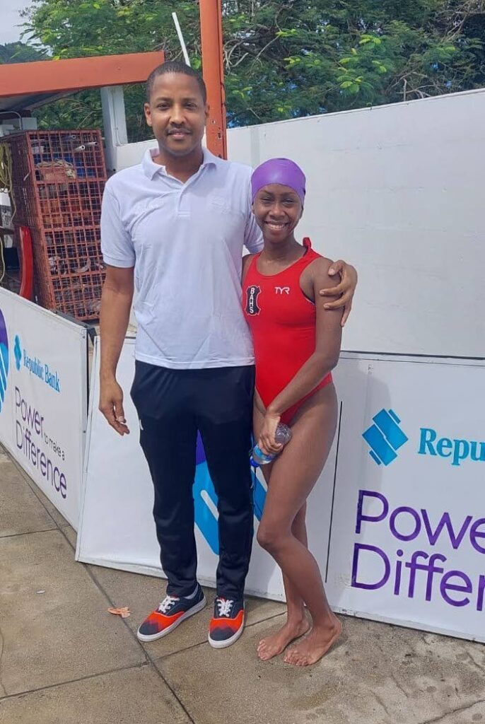 Bishop Anstey High School PoS standout Jeny Jordan (R) and Secondary Schools Water Polo League manager Ryan Smith (L).  - Photo courtesy Michael Hernandez/SSWPL