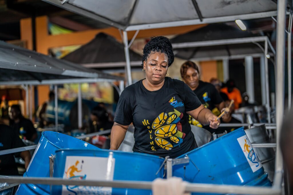 PLAY ON: A panwoman goes through her paces with Courts Sounds Specialists during the Panorama medium band preliminaries. The band has qualified for the semi-finals set for Sunday at the Queen’s Park Savannah. - Photo courtesy Unicomer Trinidad Ltd