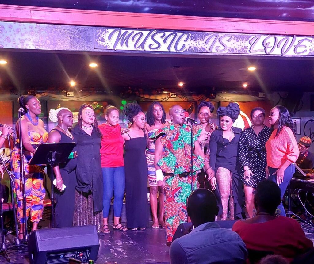 The cast of the Divas Calypso Cabaret International on opening night of the tent's 20th anniversary season, at Kafe Blue, Wrightson Road, Port of Spain. 