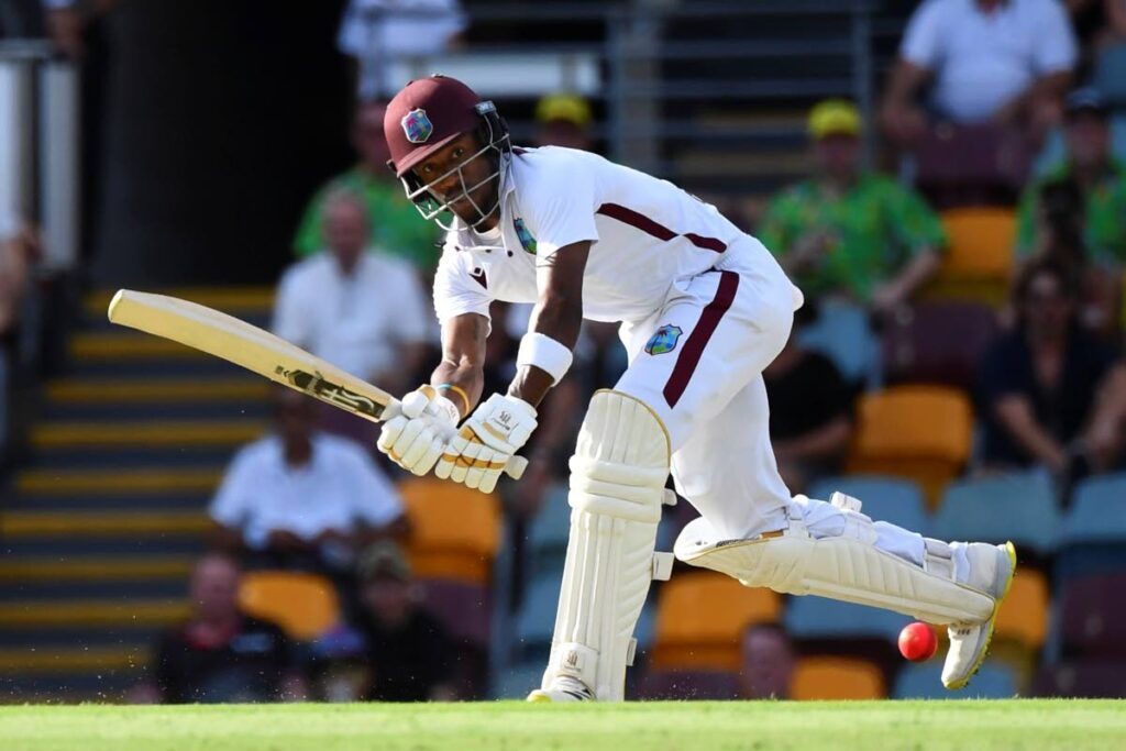 West Indies' Kavem Hodge bats against Australia on the third day of the second Test match, at the Gabba, in Brisbane, on Saturday. - AP PHOTO