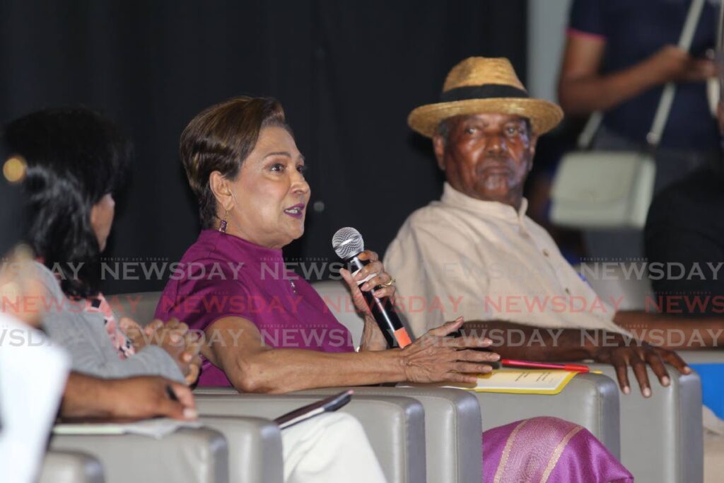 Opposition leader Kamla Persad Bissessar during the UNC's anti-crime town hall meeting at Naparima College, San Fernando.  - File photo by Lincoln Holder