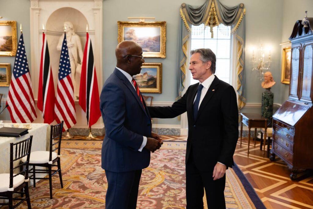 In this file photo, Prime Minister Dr Keith Rowley and US Secretary of State Antony Blinken during a meeting in Washington, DC.  - Photo from US Secretary of State Antony Blinken's X account 