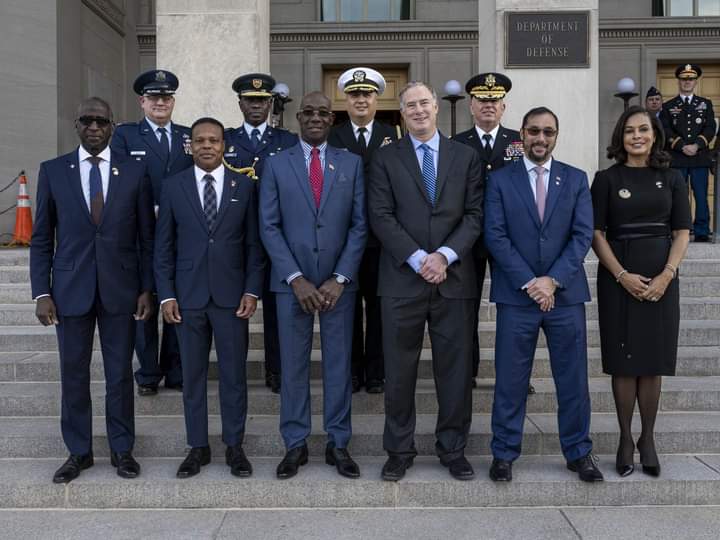 Deputy Assistant Secretary of Defense for the Western Hemisphere Daniel P. Erikson hosts TT Prime Minister Dr Keith Rowley at the Pentagon, Washington, D.C., Jan. 26, 2024. Photo by U.S. Navy Petty Officer 1st Class Alexander Kubitza