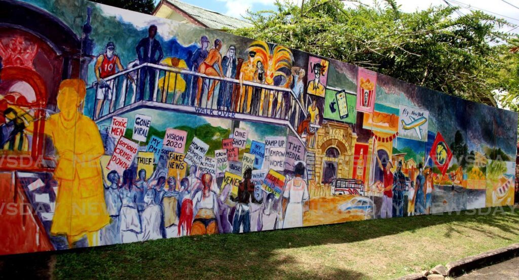 Jackie Hinkson's street exhibiton of Carnival-inspired murals on Fisher Avenue in St Ann’s. - 