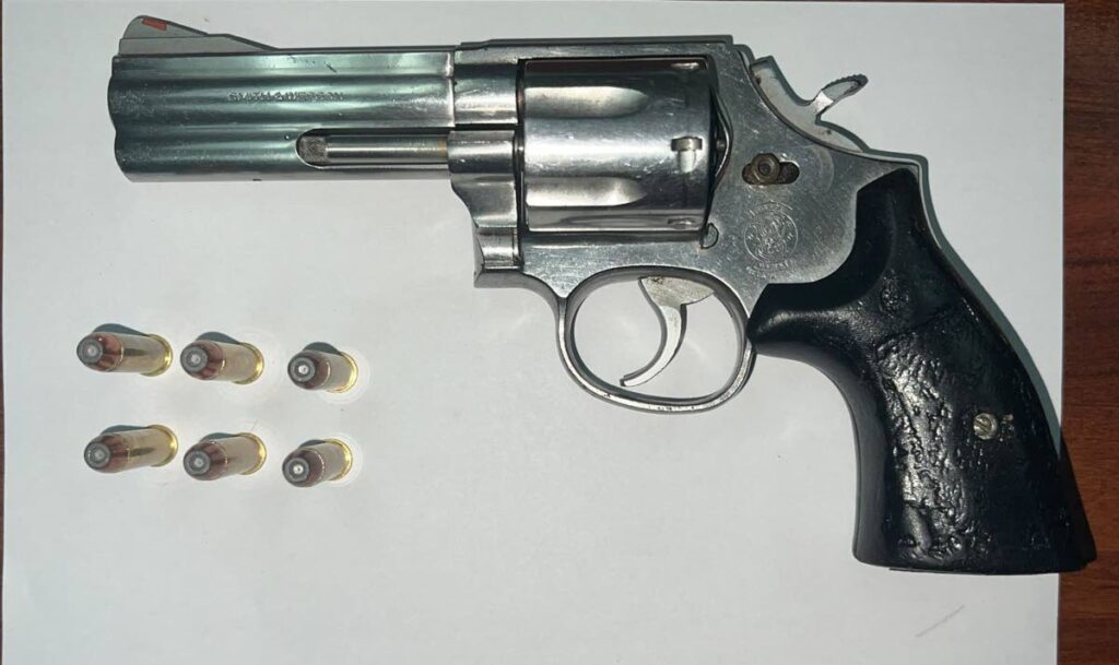 A revolver was among ten guns seized by police during operations on Friday.  - Photo courtesy TTPS