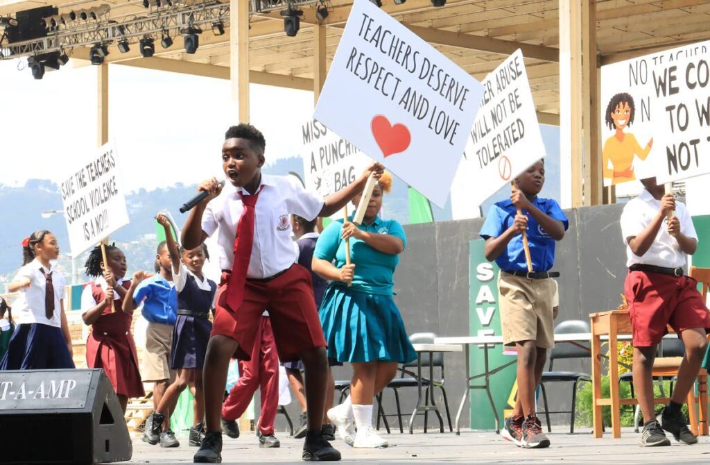 SAVE THE TEACHERS: Zachary Ransome of Montrose Government Primary School performs Save The Teacher during the National Junior Calypso Monarch on February 5. - File photo by Roger Jaocb