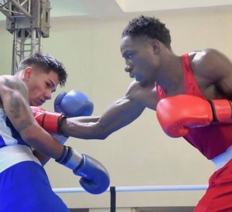 Jamaican boxer Tevoy Barrett (R) in action at the 2023 CAC Games in El Salvador. Photo courtesy Tevoy Barrett  - 