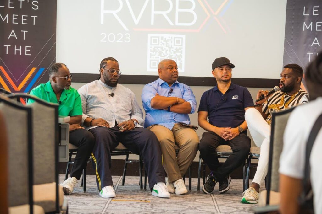 Key presenters during a session at MusicTT's RVRB X 2023 music conference. - 