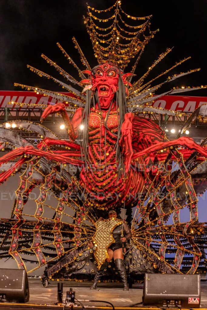 Roxamme Omala is Queen of Carnival 2024. She won with Queen Tarantula at the Senior King and Queen of the Band finals at the Queen's Park Savannah, Port of Spain on February 11. - Photo by Jeff K Mayers