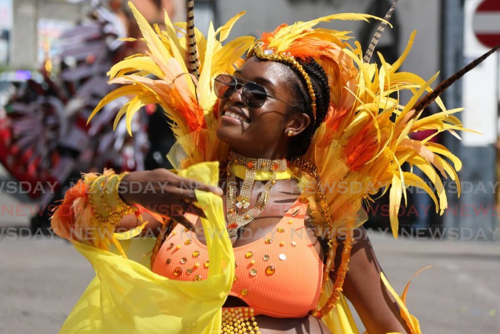 A masquerader from Just Illusions paraded at the judging point in King's Wharf, San Fernando.  - Photo by Lincoln Holder