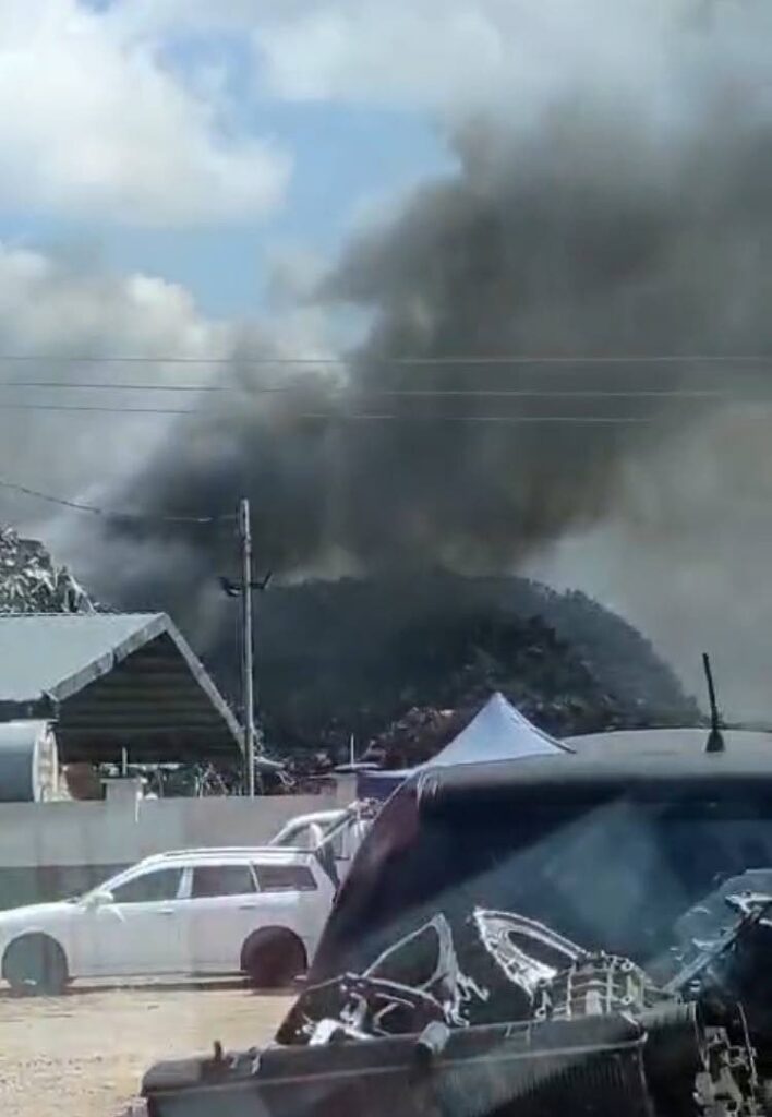 A screenshot from a video of the fire at Eco scrapyard, in Carlsen Field, Central Trinidad on February 17.  - 