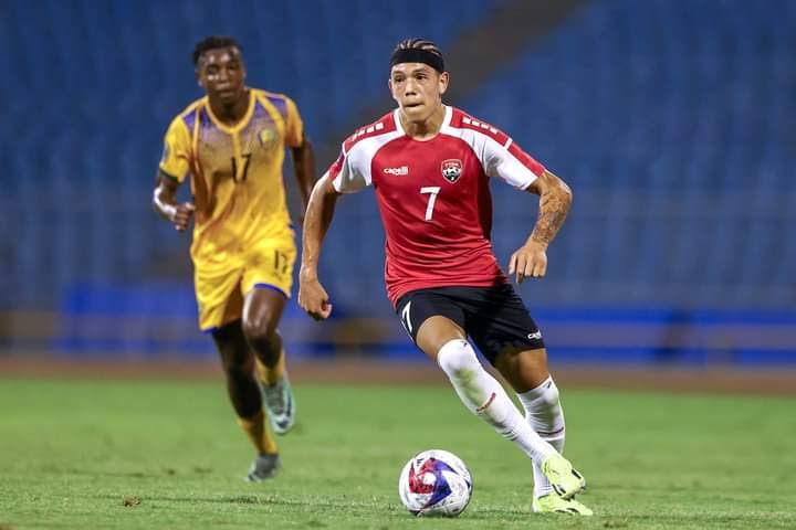 Trinidad and Tobago's Rio Cardines, right, in action against St Vincent on February 23  at the Hasely Crawford Stadium, Mucurapo. - Photo courtesy TTFA - 