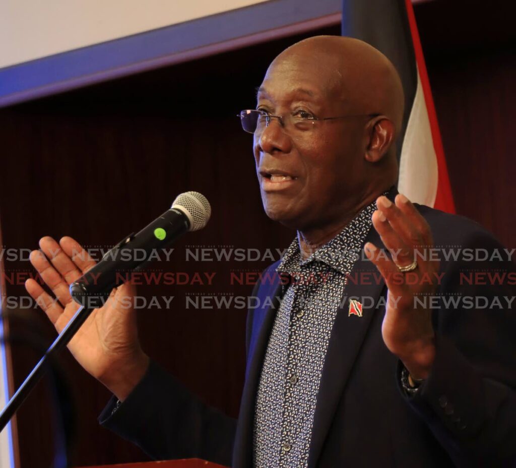 OPEN MARKET: Prime Minister Dr Keith Rowley at a press conference at the VIP Lounge of the Piarco International Airport, Piarco on Wednesday. The PM returned from attending the Caricom Heads of Government meeting in Guyana.  - Photo by Roger Jacob