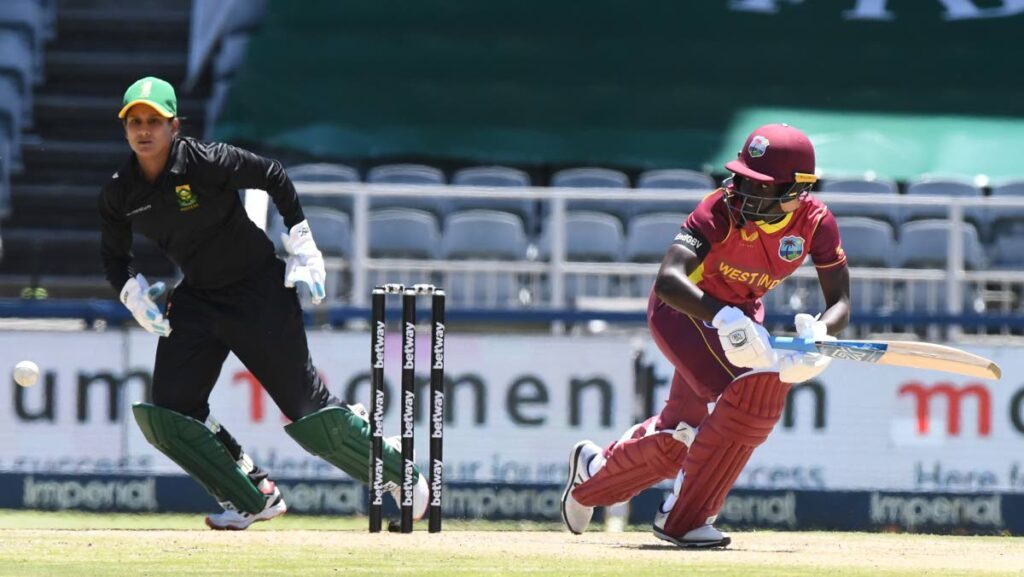 Barbados’ Kycia Knight (R) top-scored with 93 runs off 134 balls in the CWI Regional Women’s Super50 match against TT, on March 6, at St Paul’s Sports Complex, Basseterre. - File photo courtesy CWI