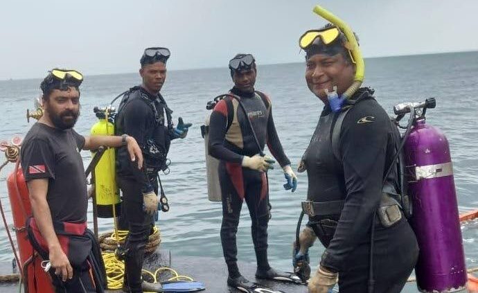 The four divers who died in an accident at Paria Fuel Trading Company Ltd's Pointe-a-Pierre facility in February 2022. From left: Kazim Ali Jnr, Yusuf Henry, Rishi Nagassar and Fyzal Kurban. - 