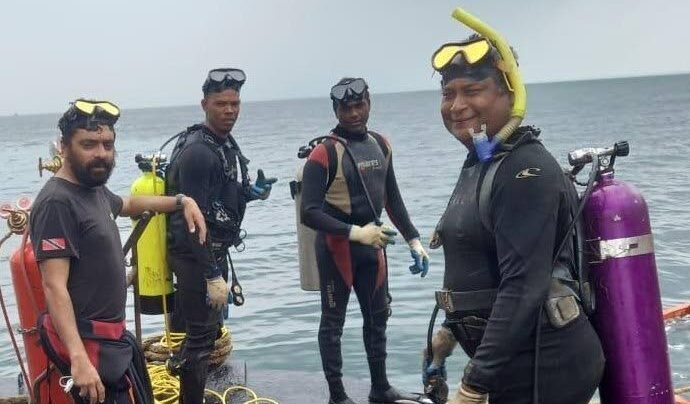The four divers who died in an accident at Paria Fuel Trading Company Ltd's Pointe-a-Pierre facility in February 2022. From left: Kazim Ali Jnr, Yusuf Henry, Rishi Nagassar and Fyzal Kurban. - 