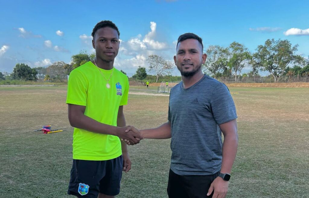 West Indies under-19 wicket-keeper/batsman Jewel Andrew (L) and Bess Motors Marchin Patriots captain and club president, Adrian Ali (R). Patriots announced the signing of Andrew for the ongoing 2024 TTCB National League Premiership I season on Wednesday. Photo courtesy Adrian Ali.  - 