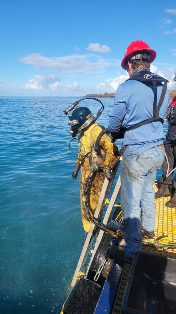 TT Salvage divers carry out contaminated salvage dive operations in Tobago. - Photo courtesy Ministry of Energy and Energy Industries