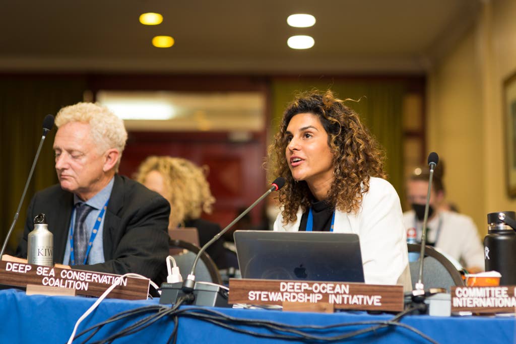 Dr Diva Amon intervening at the negotiations on deep-sea mining at the International Seabed Authority. - Photo courtesy International Seabed Authority 