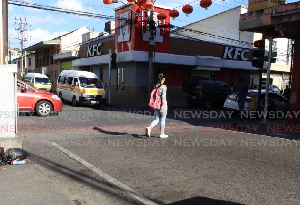 A usually busy corner of Duke and Charlotte streets in Port of Spain, is practically deserted on March 6, almost 24 hours after the brazen murder of Jaheim Diaz by a gunman on March 5. - Photo by Roger Jacob