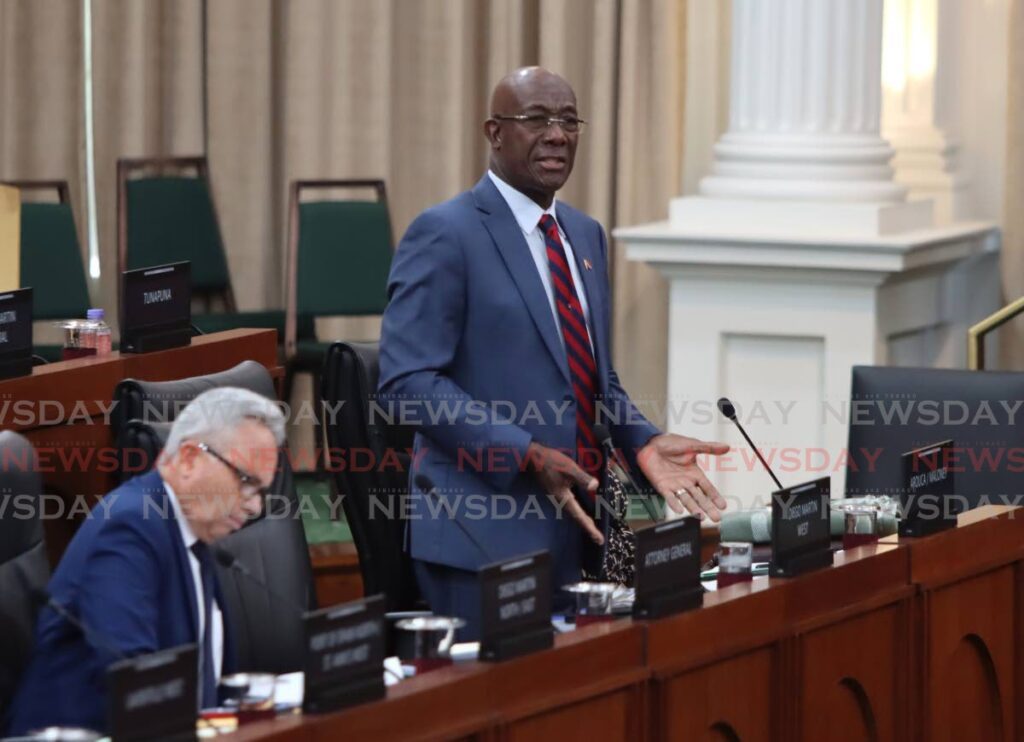 Prime Minister Dr Rowley makes a point during the sitting of the House of Representatives at the Red House on March 6. - Photo by Ayanna Kinsale