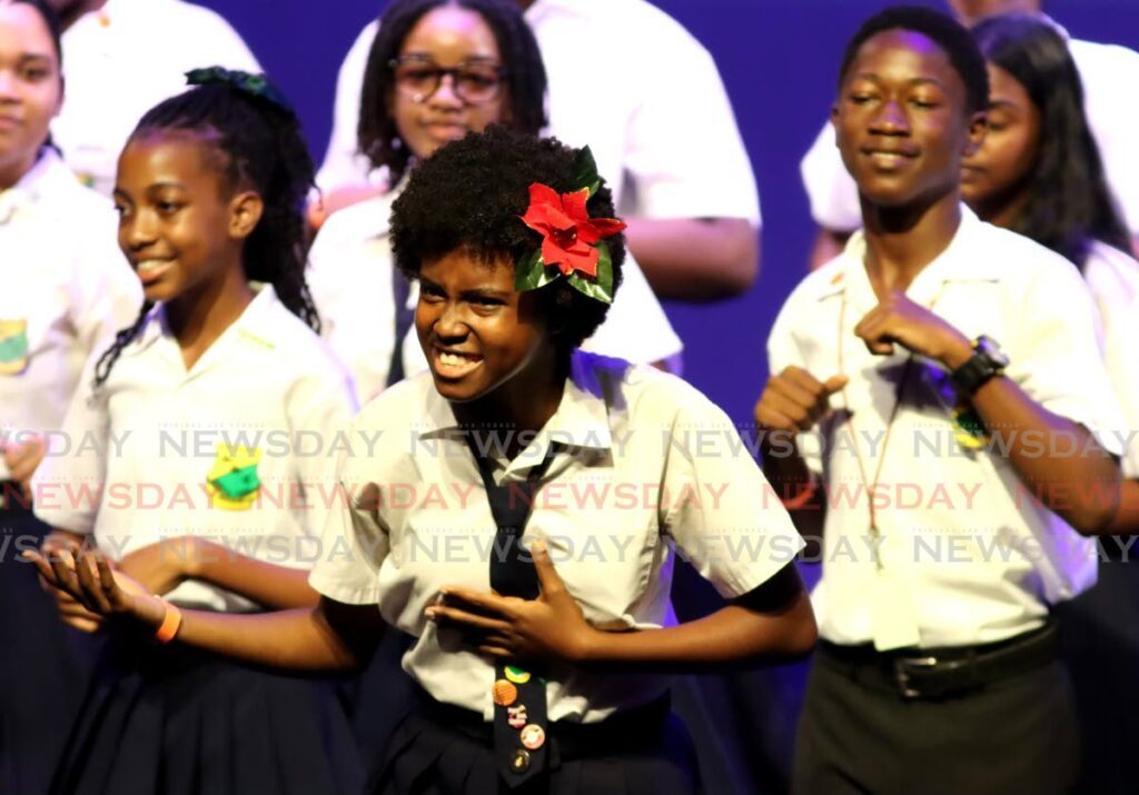 St Stephen's College choir during their performance at the Junior Parang Ensemble under-19 category during the at the TT Music Festival at the Naparima Bowl on March 8. - AYANNA KINSALE
