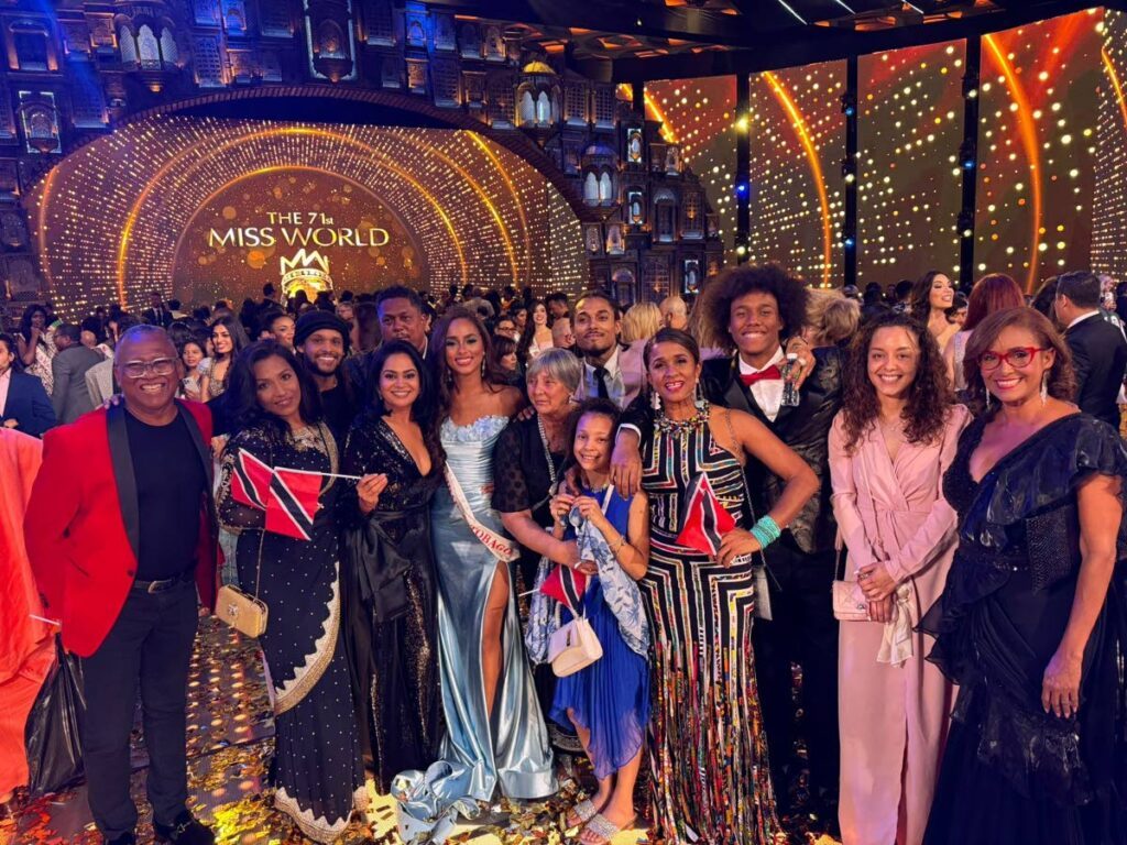 Miss World Caribbean Aché Abrahams with the Trinidad and Tobago contingent at the Jio World Convention Centre in Mumbai, India, on March 9. - Photo courtesy Miss World TT
