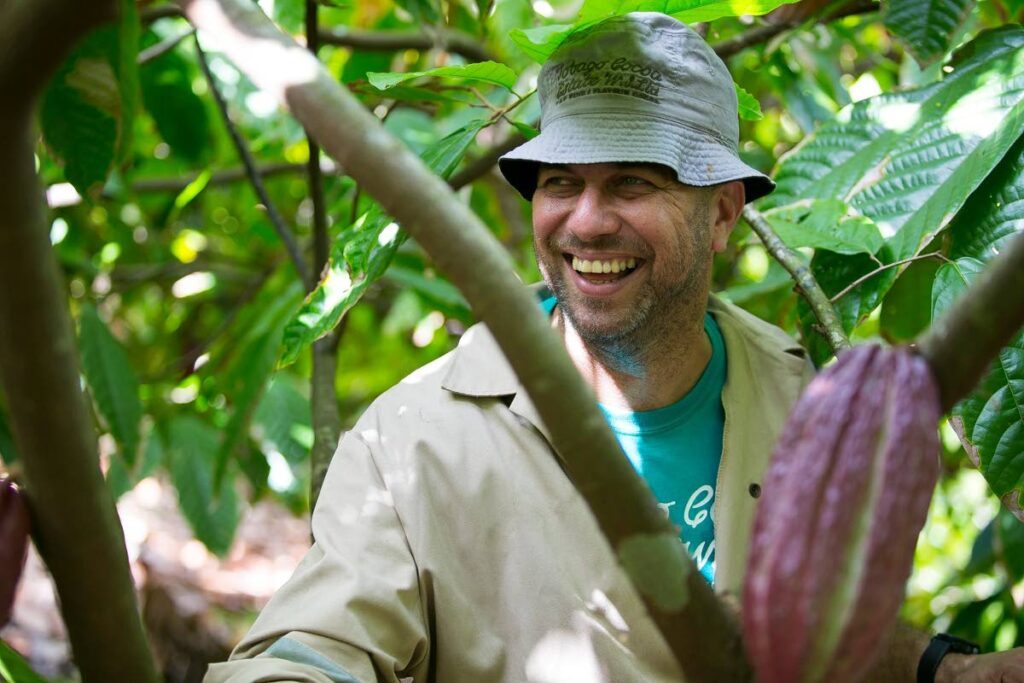 Duane Dove, owner of Tobago Cocoa Estate which has received a solar-powered bird wailer to ward off pests. - 