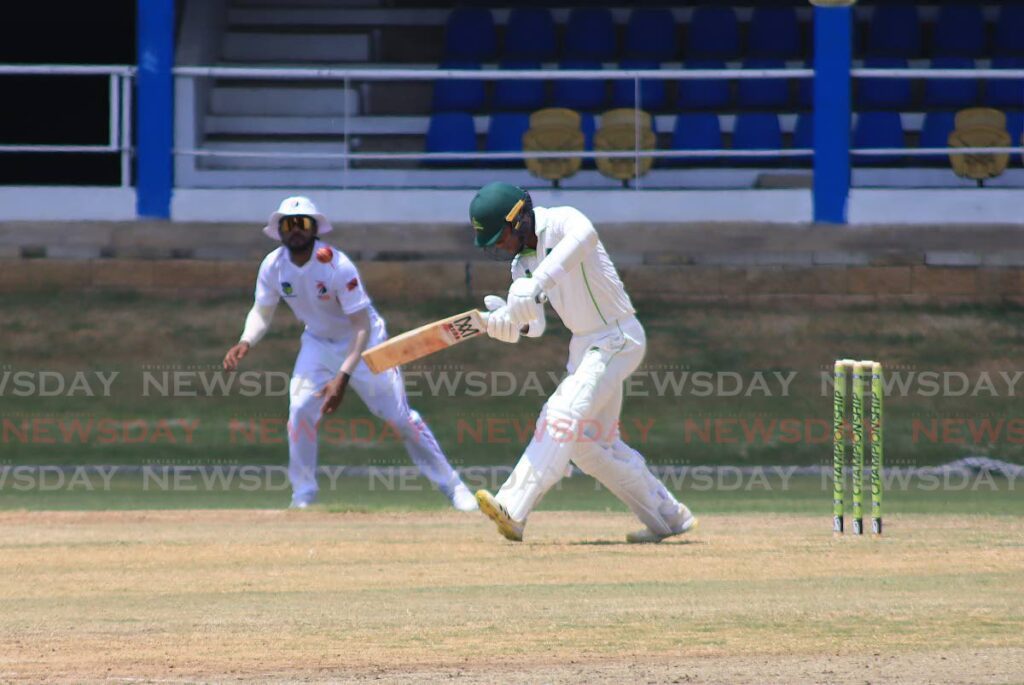 Windward Islands Volcanoes’ Tevyn Walcott bats on Day 1 of the CWI Regional Four Day Championship match against the TT Red Force, on Wednesday, at the Queen’s Park Oval, St Clair. - Photo by Roger Jacob