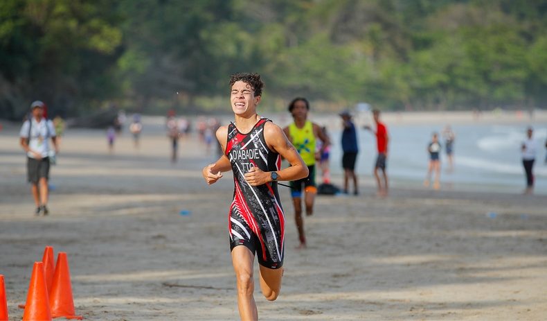 Liam D'Abadie competes during the TTTF National Aquathlon Championships at Las Cuevas Bay on March 10. - Photo courtesy Richard Lyder's Facebook page