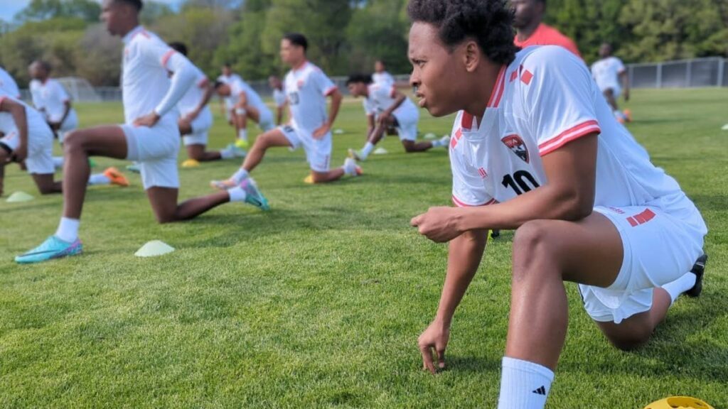 Trinidad and Tobago's Real Gill (R) takes part in a team training session, on Tuesday, in Frisco, Texas. - TTFA Media