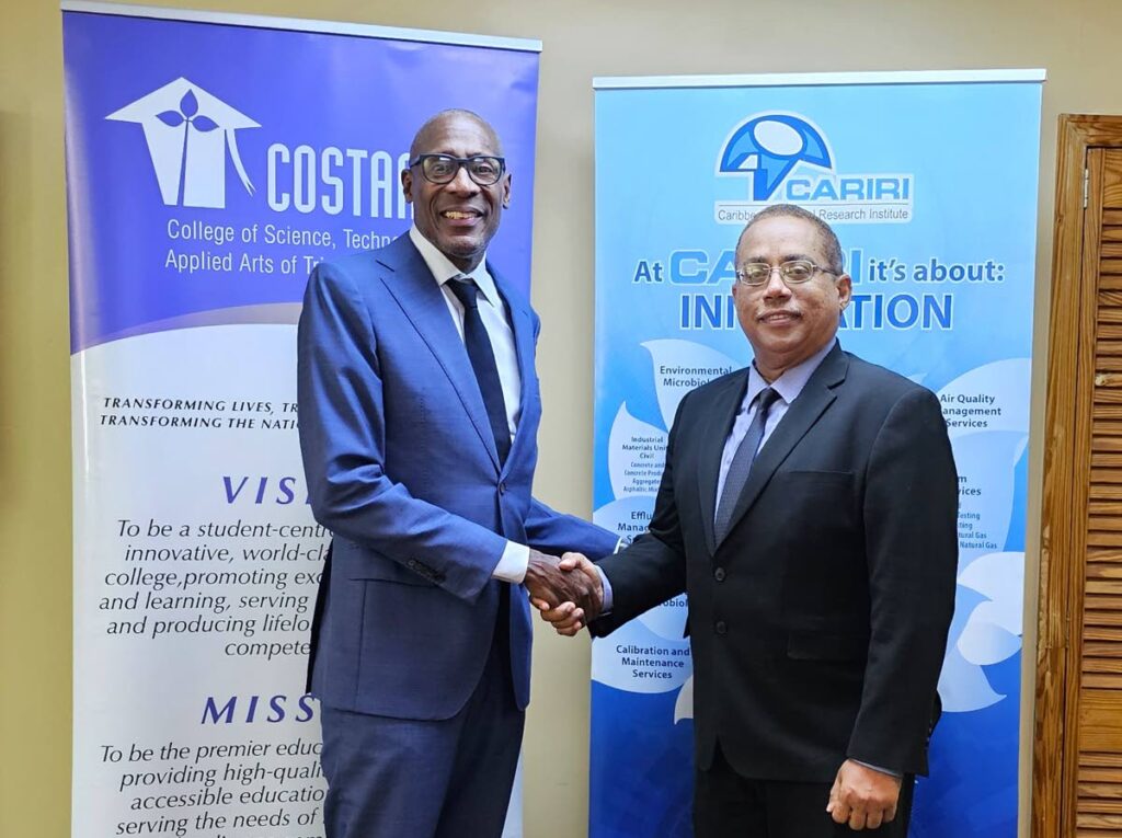 Dr Keith Nurse, president of Costaatt, left, and Hans-Erich Schulz, CEO of Cariri, collaborate on science, tech initiatives. - Photo courtesy Cariri