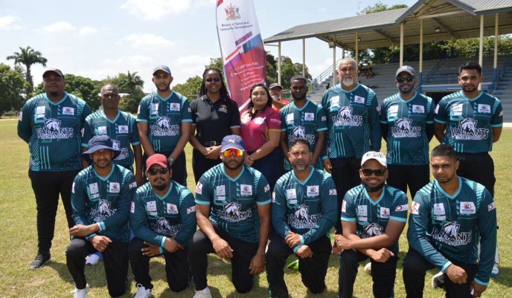 Valiants Sports Club, along with deputy permanent secretary in the Ministry of Sports and Community Development Beverly Reid-Samuel, fourth from left standing. 
A grant was given to Southern Sports by the Ministry of Sports and Community Development for the 2024 cricket season. - 