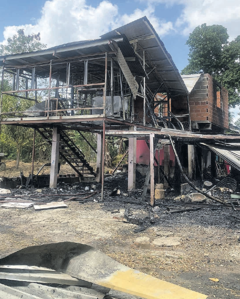 Fire ravaged a house at Otaheitie
on March 19, leaving
five members of the Rambhajan
family homeless. This is all that was left standing. - Photo courtesy Councillor Javed Mohammed