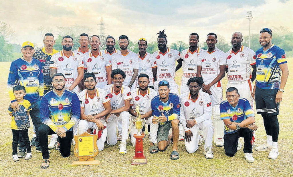 Central Sports players and officials celebrate after winning the TT Cricket Board National League premiership
I title on March 24. -