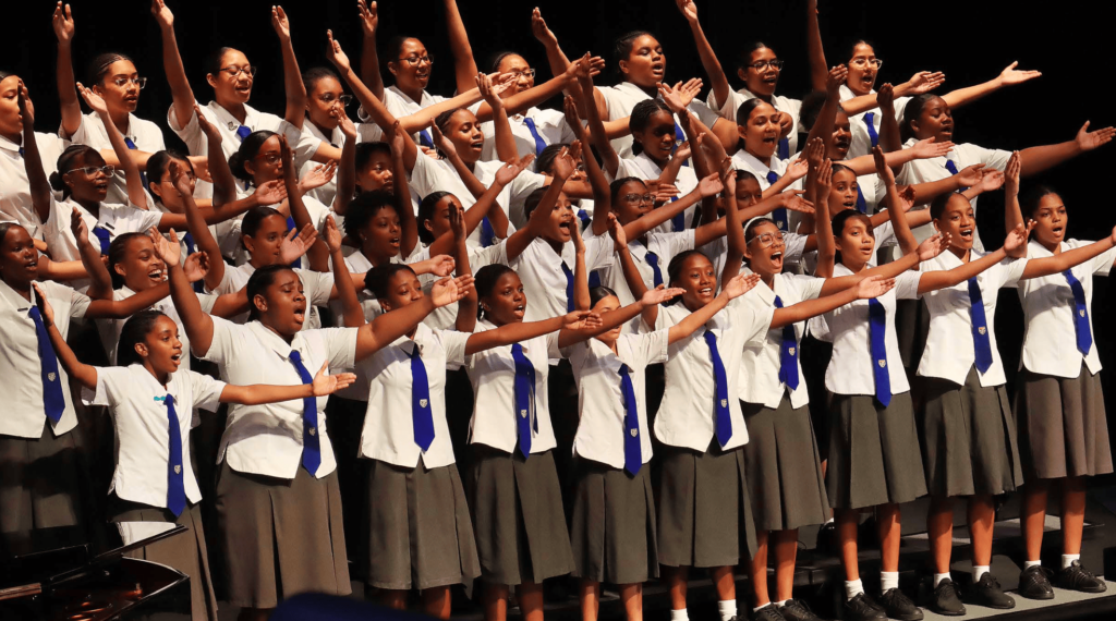 The Holy Name Convent choir won the Junior Contemporary Religious Choirs category with their performance of Total Praise at the Music Festival championships at Queen’s Hall, Port of Spain on March 14. - Photo by Roger Jacob