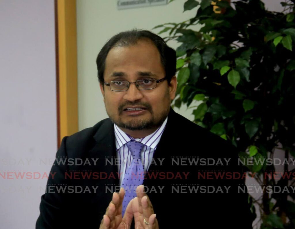 Dinesh Rambally at UNC press conference at Opposition Leader Office, Charles Street in Port of Spain. - Photo by Sureash Cholai