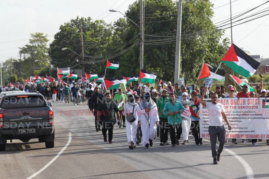 In this file photo Concerned Muslims of TT and other supporters marched through the streets of Chaguanas to show solidarity for Palestine in the ongoing conflict with Israel. - File photo by Lincoln Holder