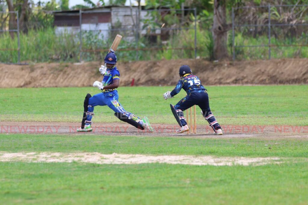 Marchin Patriots’s wicketkeeper and captain Adrian Ali stumps Central
Sports Cricket Club’s Jabari Mills during the TT Cricket Board 50-Over
match, on April 6, at Marchin Recreation Grounds, Charllieville,
Chaguanas. - Photo by Venessa Mohammed