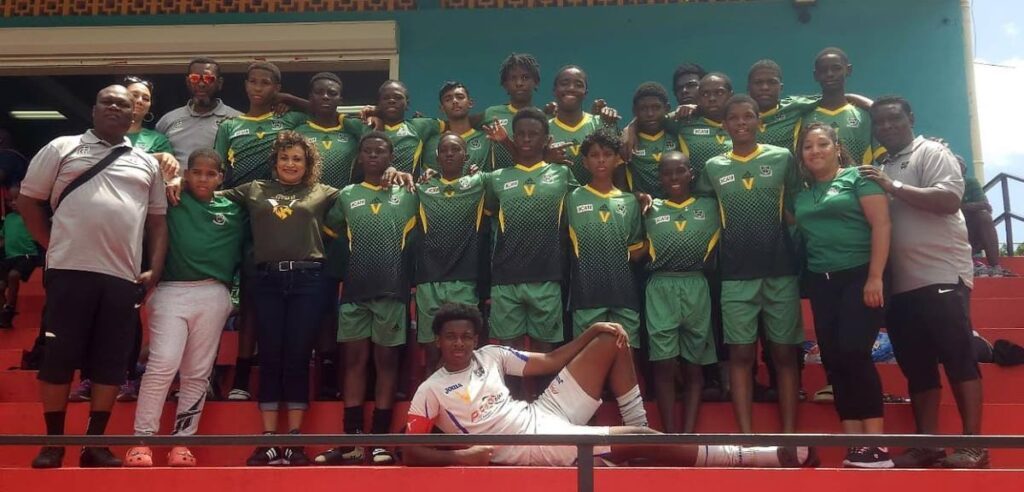 St. Benedict's College full team and staff just before a game at the under-15 Lascaris Barbados Cup.
Photo courtesy Michaei Esdelle - 